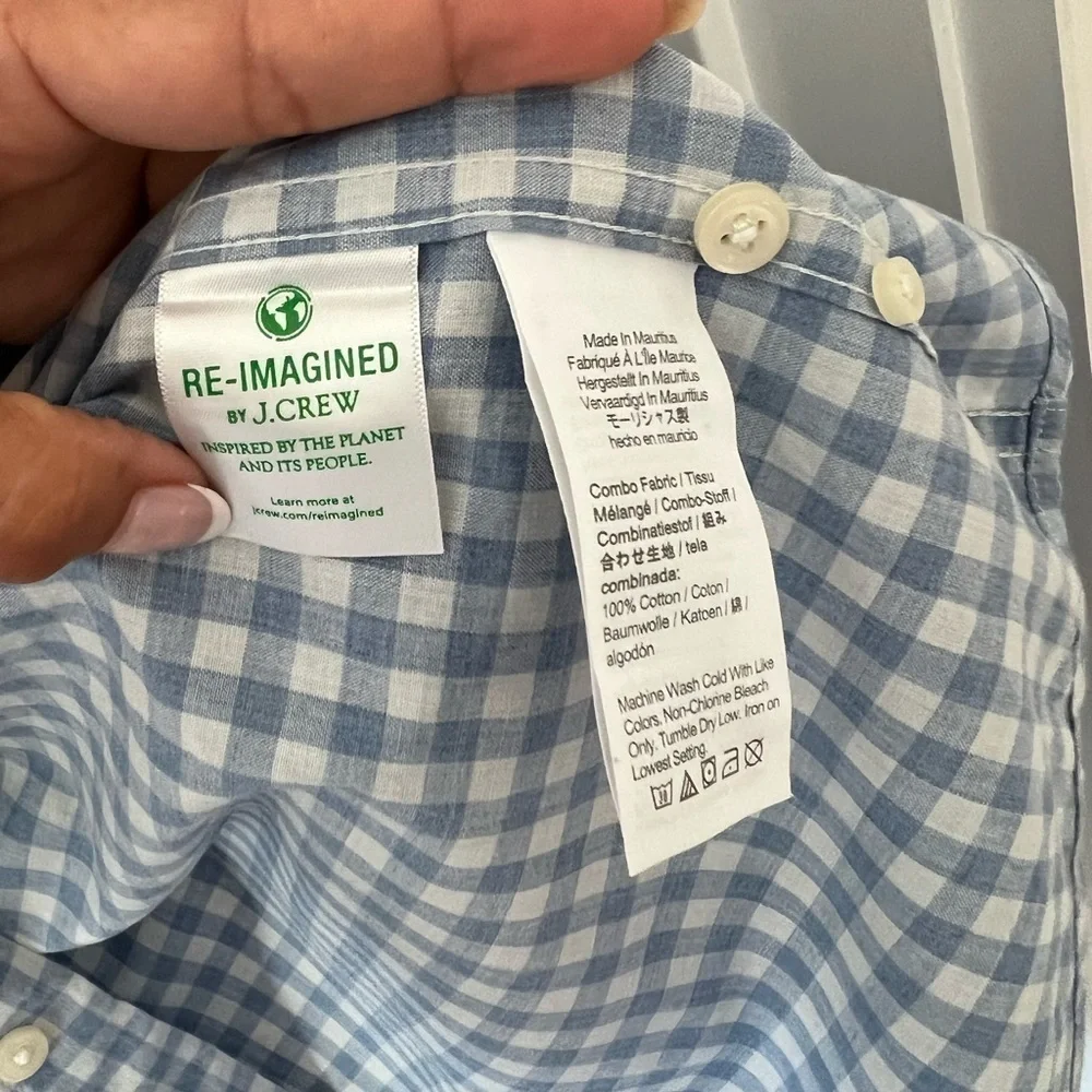 J. Crew blue  gingham pattern Wash Organic Cotton button Down Shirt Size S